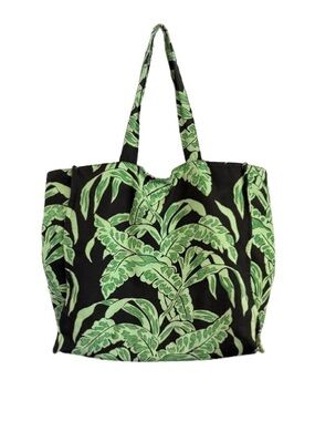 Graham Kandiah NYC Green Black Leaf Print Canvas Tote Bag Large Boho